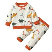 LMTODLFG Baby Boy Clothes Toddler Boys Girls Long Sleeve Cartoon Dinosaur Prints Pullover Tops Pants Outfits Matching Sets Orange 18-24 Months